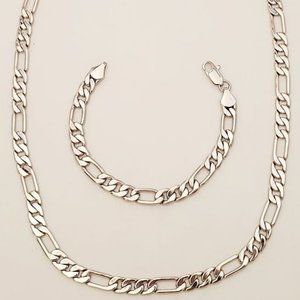 Goldfathers Jewelry.  Rhodium Layered Medium Figaro 22" & 7" Set. UNISEX